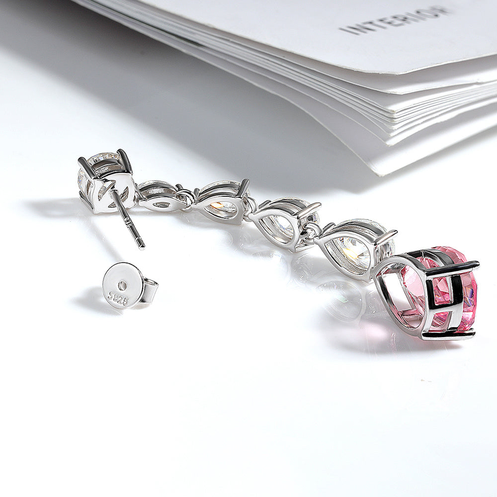 Pink Cultivated Diamond Long Tassel 100% S925 Sterling Silver Moissanite Drop Earrings 16.98ct