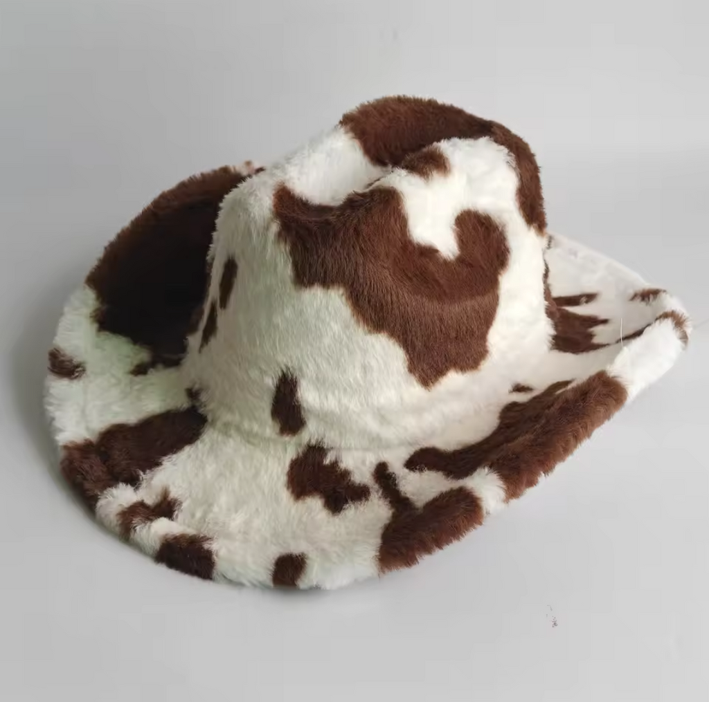 The ‘Dakota’ Cow Print Cowboy Hat // Vegan Plush Western Festival Edition