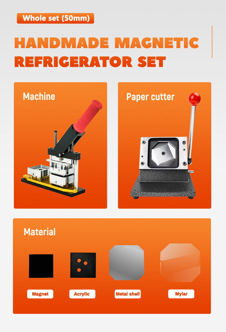 50*50mm Square Custom Photo Magnet Maker Kit - Press Push  Machine, Cutter & 100 Acrylic Pieces Set