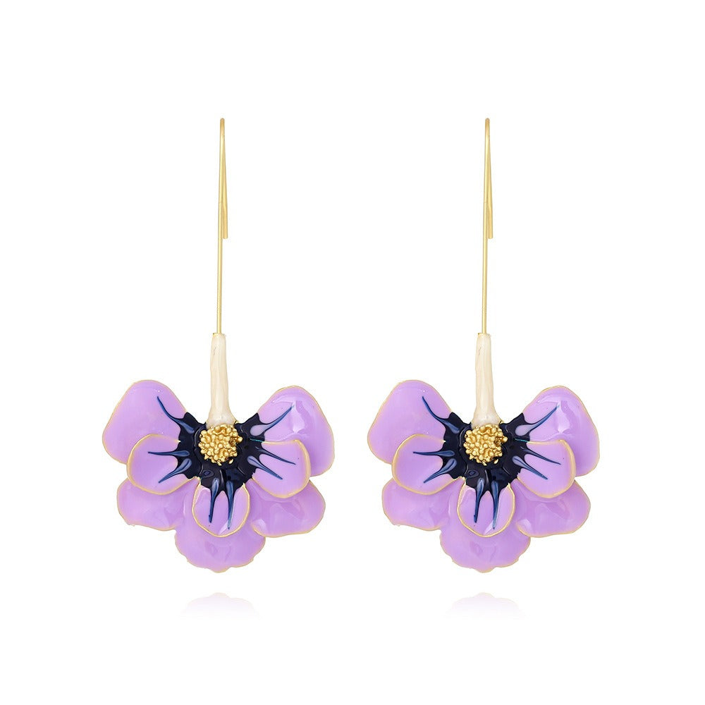 Purple Flower Drop Earrings