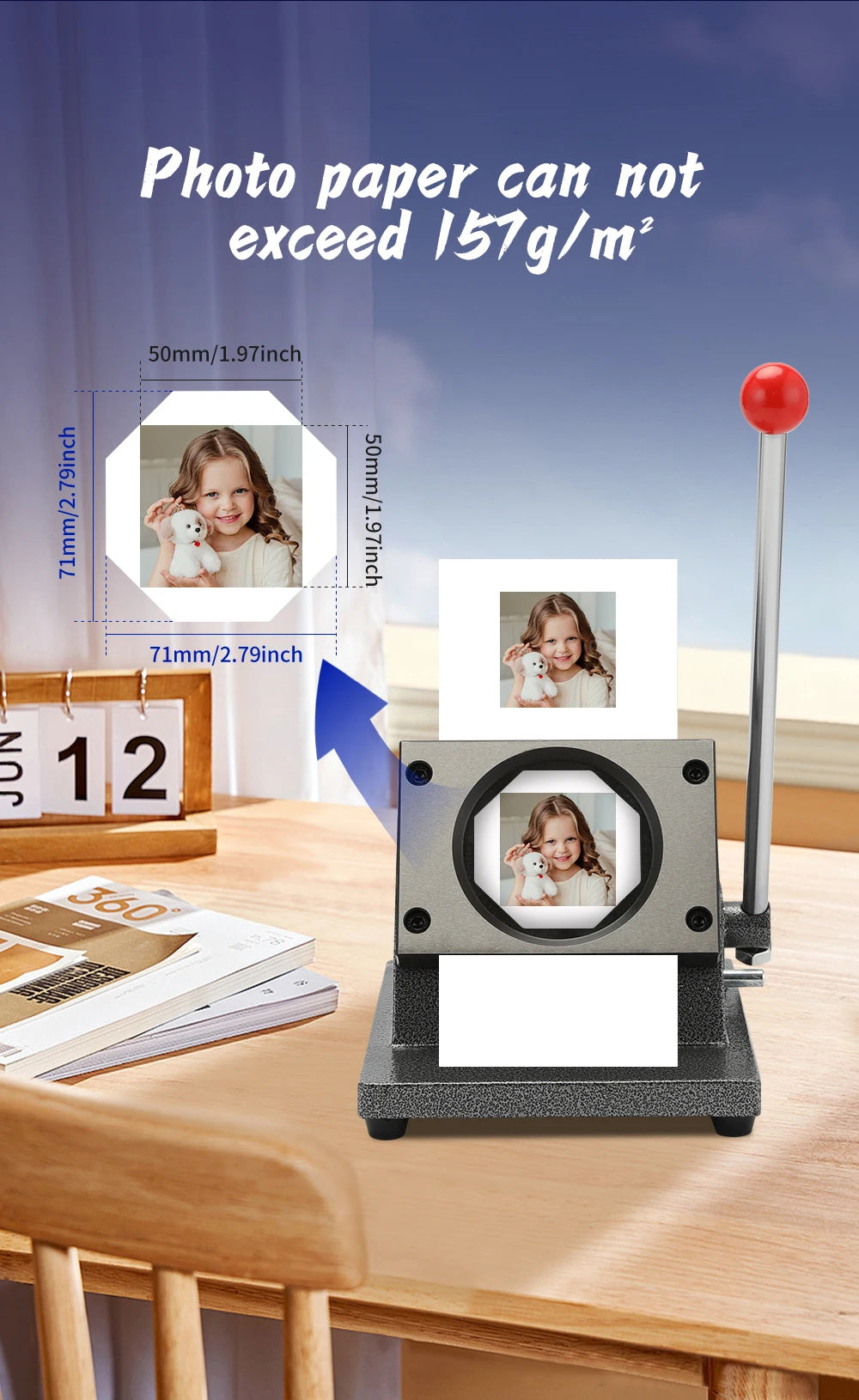 50*50mm Square Custom Photo Magnet Maker Kit - Press Push  Machine, Cutter & 100 Acrylic Pieces Set