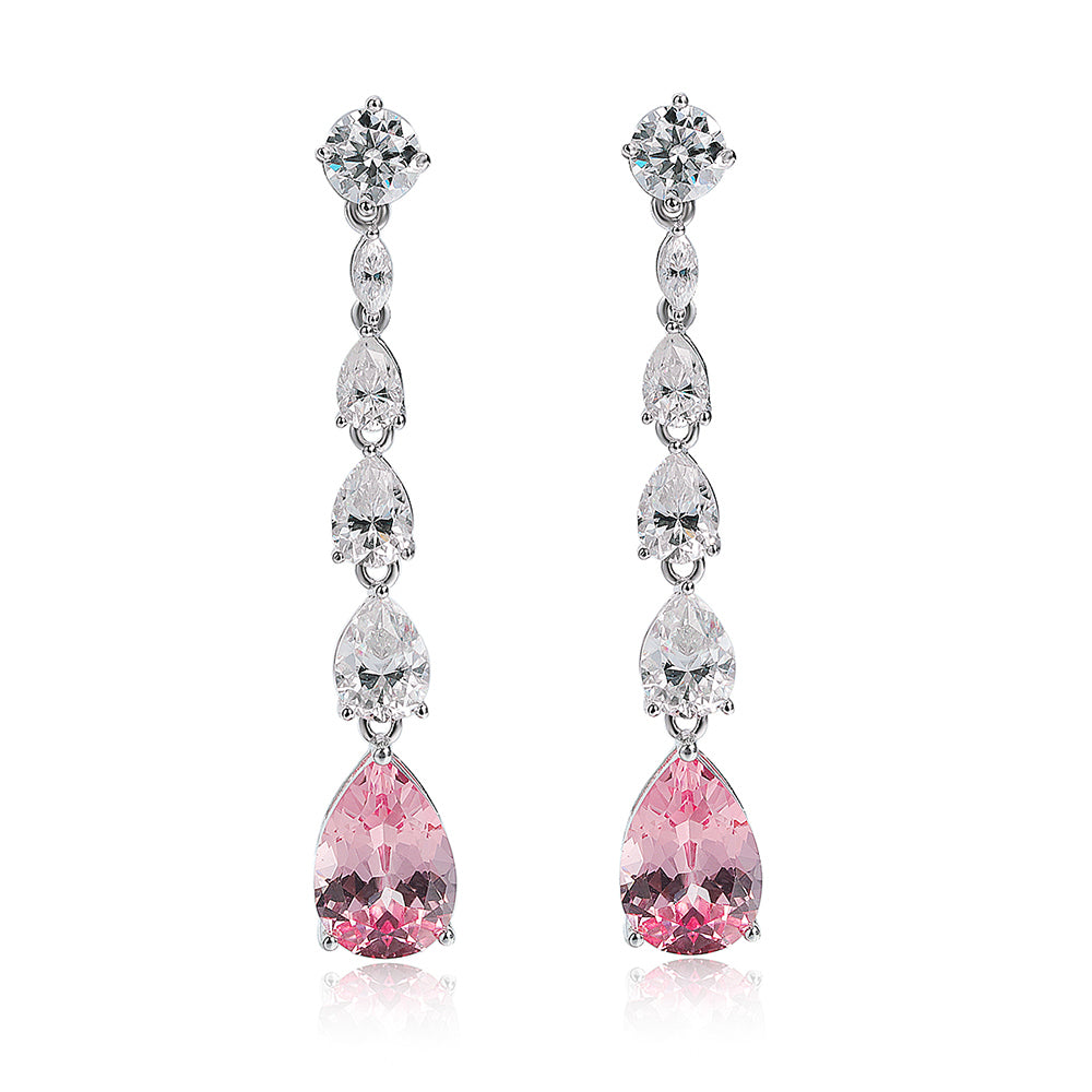 Pink Cultivated Diamond Long Tassel 100% S925 Sterling Silver Moissanite Drop Earrings 16.98ct