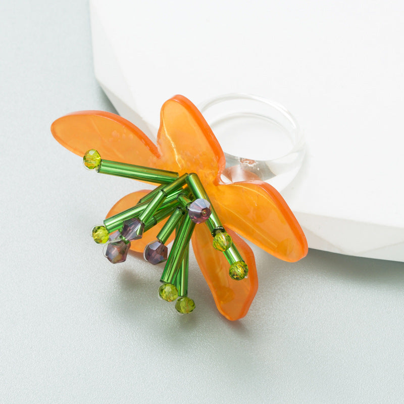 Camilla Flower Ring in Orange