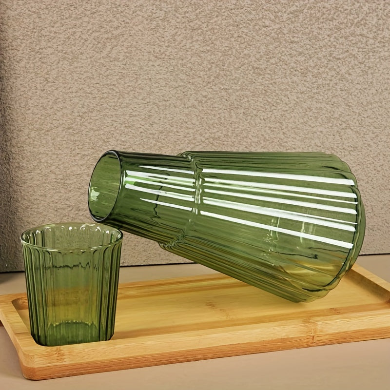 Vintage Ribbed Heat-Resistant Glass Water Pitcher - 1L
