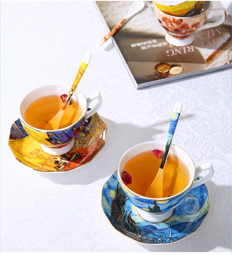 Van Gogh Inspired Bone China Teacup, Saucer & Spoon Set - Koda Fashion & Decor - Free Shipping