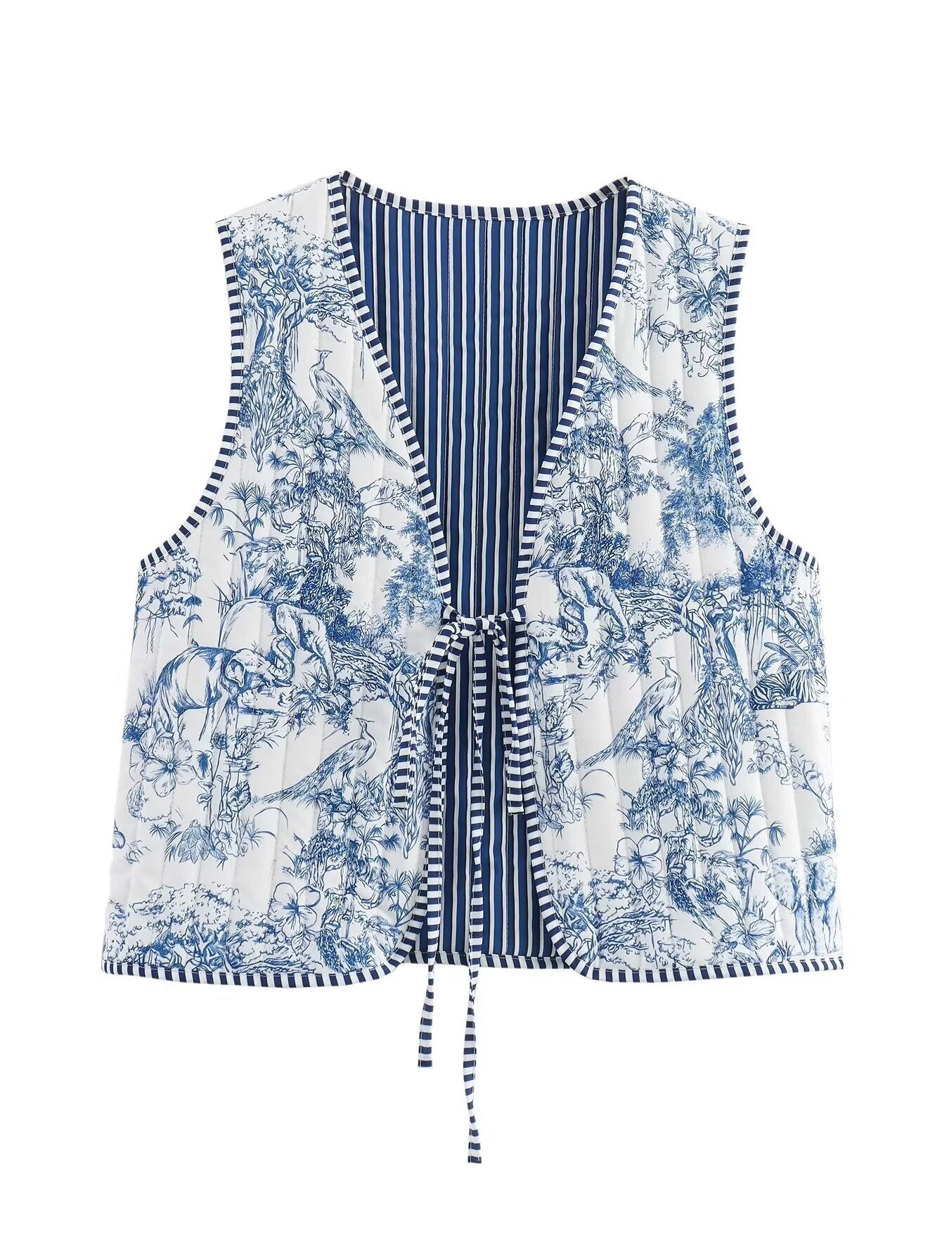 Retro Quilted Patchwork Print Vest - Wildlife Blue Shop name